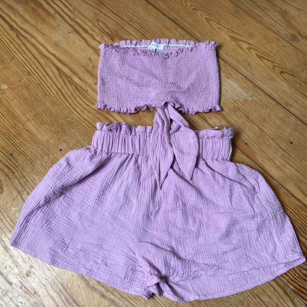 Mable Set Purple Paper bag Gauze Shorts and Rouched Top XL